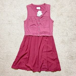 Saturday Sunday Anthropologie Red Fit Dress Large.  Muted pink on top.